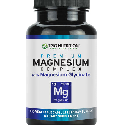 Trio Nutrition Magnesium Complex 90 Day Supply 420 mg | Natural Calm, Relax, Stress Relief, and Muscle Recovery |Magnesium Glycinate Supplement with Vitamin B6 for Rapid Absorption*