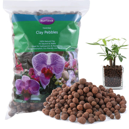 Rurtsva Natural Clay Pebbles 5LBS– 8mm-15mm Expanded Leca Balls for Hydroponics Plants Drainage Grow Media Reusable Soil Amendment for Orchids, Succulents, Aquaponics