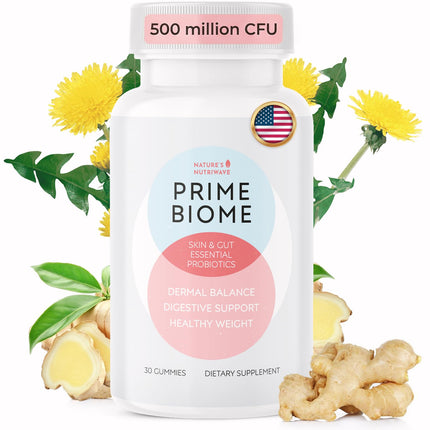 Nature’s NutriWave PrimeBiome Probiotic Gummies – Plant-Based Blend with Inulin, Lion’s Mane, Ginger & More– Non-GMO, No Stimulants, GMP Certified – 30 Gummies, 1 Month Supply