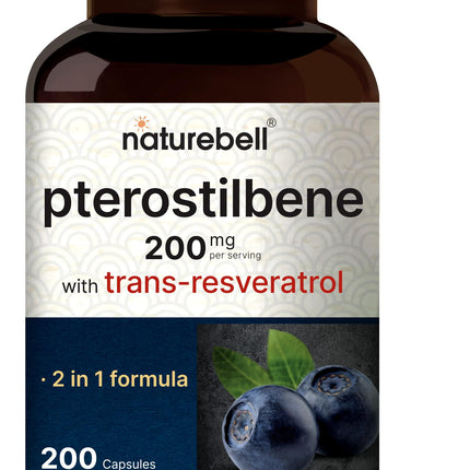 NatureBell Pterostilbene 200 mg Per Serving with Trans-Resveratrol – 200 Capsules – 2-in-1 Antioxidant Polyphenol Formula* – Non-GMO