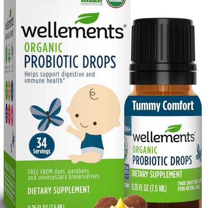 Wellements Organic Baby Probiotic Drops (0.25 Fl Oz) - Digestive & Immune Support for Infants - Toddler Probiotic Helps with Newborn+ Gut Health, Gas, Constipation & Colic Support - Preservative Free