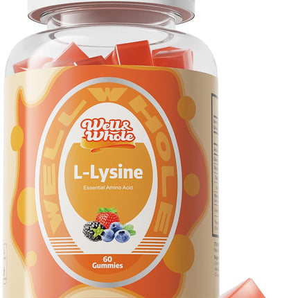 L-Lysine Gummies 1000mg - L-Lysine Supplements for Kids and Adults - Lip and Cold Sore* Support for Women - Chewable Lysine Gummies with Vitamin B12 - Vegan, Non GMO, Gluten-Free, 60 Counts