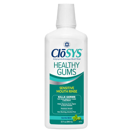 CloSYS Healthy Gums Mouthwash 32 Fl Oz, Antiplaque, Anti-Gingivitis Mouthwash, Non-Burning, Non-Irritating (Pack of 12)