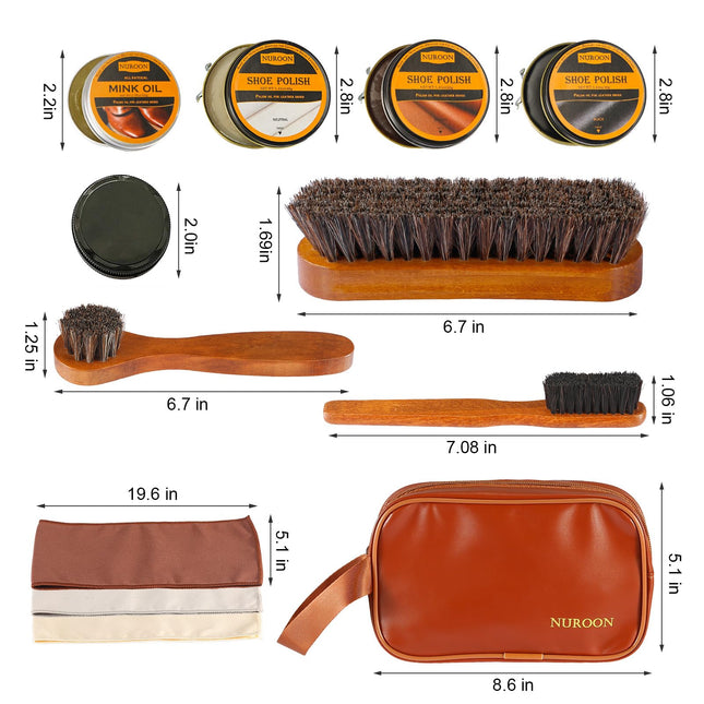 13Pcs Shoe Care Kit for Men & Women,3 Horsehair Shoe Polish Brush,Black Brown Neutral Mink Oil for Shoes,Care for Leather Boots, Shoe Cleaning Kit as Gift for Men with Shine Sponges & Care Cloth