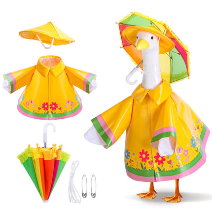 DECOHS 3 Pcs/Set Raincoat Porch Goose Outfits, Summer Lawn Goose Statue Raincoat Costume, Yard Goose Clothes Raincoats Umbrella Hat Outfit for 23" Statue Patio Garden Decoration (Yellow)