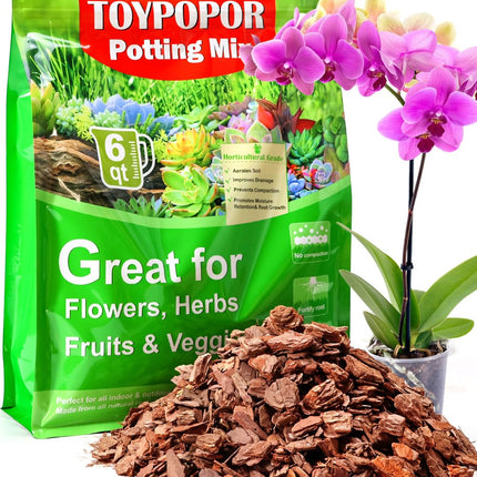 TOYPOPOR Orchid Potting Mix, (6 Quarts)Orchid Bark With Perlite, Potting Soil Medium for Plant Indoor, Pine Bark Wood Chips for Houseplant Fast Drainage, Water Retention, Air Flow and Root Ventilation