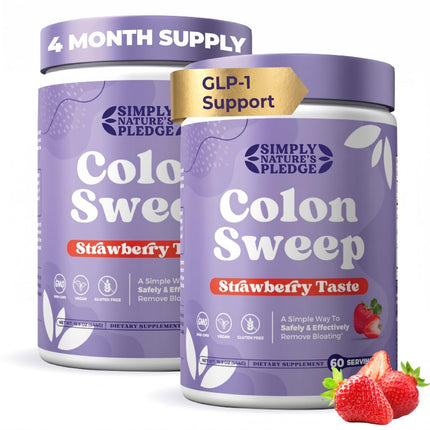 ColonSweep Strawberry Psyllium Husk Powder GLP-1 Support for Appetite Control, Gut Health & Bloating Relief Probiotic Fiber Colon Cleanse Detox Vegan, Gluten-Free 60 Servings Pack of 2