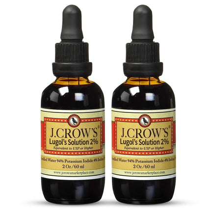 J.CROW'S® Lugol's Solution of Iodine 2% 2 oz (2 Bottle) – Premium Iodine & Potassium Iodide Liquid, Gluten & Alcohol-Free Natural Brine Extract, No Expiration - 1200 Drops