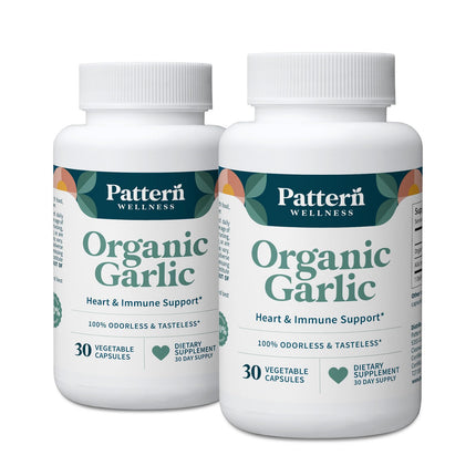 Pattern Wellness Odorless Organic Garlic Extract 20:1 with Allicin – Supports Circulatory & Immune Health – Non-GMO, Gluten Free, Vegan - 60 Capsules