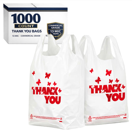 YoYoRain 1000 Count White Thank You T-Shirt Bags, 11 x 6 x 21 in