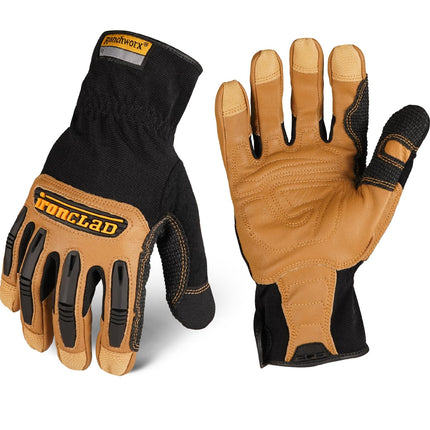 Ironclad Ranchworx Work Gloves RWG2, Premier Leather Work Glove, Performance Fit, Durable, Machine Washable, (1 Pair), RWG2-04-L,Brown/Black