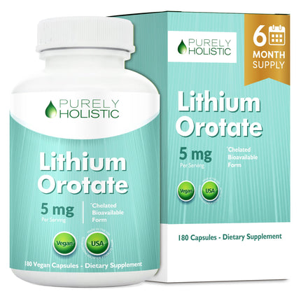 Lithium Orotate 5mg, 180 Vegetarian Lithium Capsules, Supplement Lithium Orotate 5mg, 180 Vegetarian Lithium Capsules, Helps Maintain Healthy Mood, Behavior Memory and Wellness