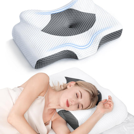 Osteo Cervical Pillow for Neck Pain Relief, Hollow Design Odorless Memory Foam Pillows with Cooling Case, Adjustable Orthopedic Bed Pillow for Sleeping, Support for Side Back Sleepers