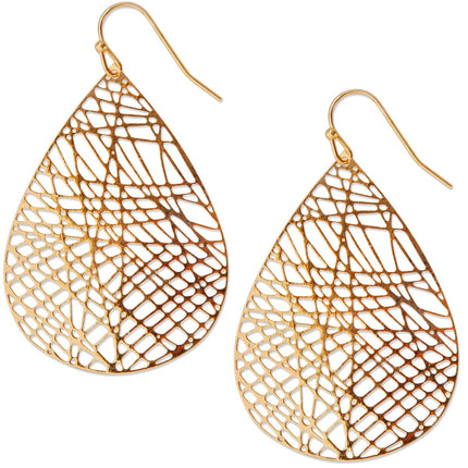 Gold Tone Dangle Earrings for Women - Large Filigree Boho Dangly Teardrop