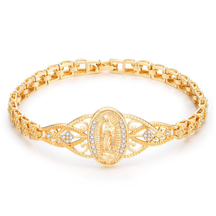 Gold Catholic Bracelet for Women-14k Gold Plated Bracelet,Hypoallergenic Non Tarnish Trendy Jewelry,Dainty Stainless Steel Cubic Zirconia Religious Baptism Virgin Mary Bracelets Gifts for Mom