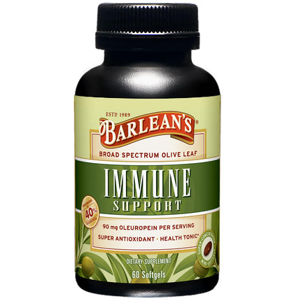 Barlean's Olive Leaf Complex Supplements, Immune Support Softgels, 95mg Oleuropein Antioxidants, Heart Health and Immunity Supplement Pills, 60 Count
