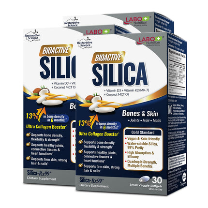LABO Bioactive Silica 3-Pack — 90-Day Supply of 99% Purity Rice-Derived Silica-Rx99 for Bone Health, Joint Flexibility & Collagen Support — 3 Boxes, 90 Vegan Softgels Total