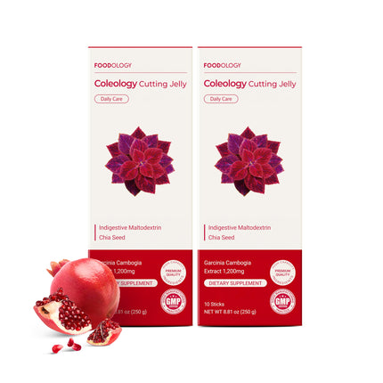 FOODOLOGY Coleology Cutting Stick Jelly (Pomegranate) – Dietary Fiber Supplement for Healthy Weight Management, Chia Seeds & Garcinia Cambogia, Korean Beauty with Collagen – 20 Sticks