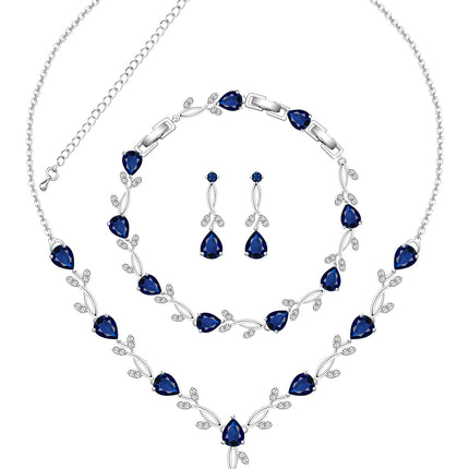 ZCGJWE Blue Sapphire Jewelry Set for Women Party Prom Wedding Necklace Earrings Set Gift for Mother Wife Friend