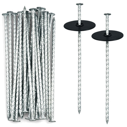 EISENSP 8 Inch Heavy Duty Landscape Stakes with Gasket Caps - 200 Sets Galvanized Spiral Garden Spikes Kit for Securing Weed Barrier Fabric, Artificial Turf, Tent and More