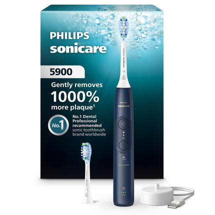 Philips Sonicare 5900 Series Electric Toothbrush, Pressure Sensor, 6 Brushing Settings, SmarTimer, BrushPacer, 21-Day Runtime, Gentle Professional-Clean Feel, for Sensitive Gums, Navy, HX7133/02