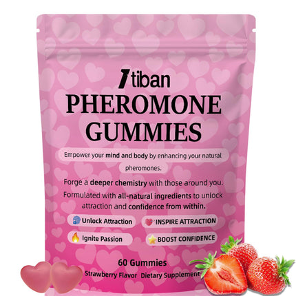 Itiban Pheromone Gummies for her, Women Slippery Elm, Enhance Charm, Supports Balance, Confidence & Social Vibe, Vegan, Non-GMO, Gluten-Free, Strawberry Flavor, 60 Gummies