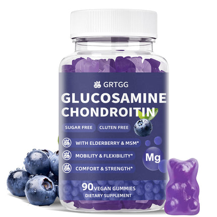 GRTGG Glucosamine Chondroitin Gummies with MSM & Elderberry Extra Strength 3000MG - Joint Support, Antioxidant Immune Support Supplement for Adults, Men & Women - 90 Blueberry Gummies