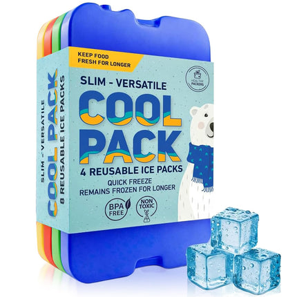 Healthy Packers Ice Packs for Lunch Boxes & Coolers - Original Cool Pack | Slim & Long-Lasting Reusable Ice Pack for Lunch Bags | Freezer Packs for Coolers (Set of 4)