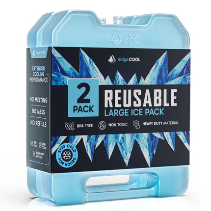 RIDGECOOL 2 Pack Reusable Large Ice Packs for Coolers, Heavy Duty Leak-Resistant Cooling Packs for Camping, Beach Trips, Travel, Fishing, and Outdoor Use, 6.7"x 8"BPA-Free Non-Toxic Freezer Packs
