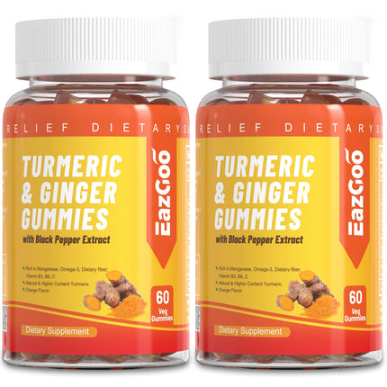 EAZGOO Turmeric Curcumin Gummies 500mg for Adults, with Black Pepper, Ginger Root, Vitamine C, Low Sugar Fruit Gummies, Orange Flavor - 120 Counts