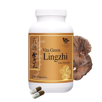 Vita Green Lingzhi Mushroom Supplement (五色靈芝) – Pure Reishi with Natural Antioxidants for Wellness, Energy, and Immune Support for Men & Women – 240 Capsules