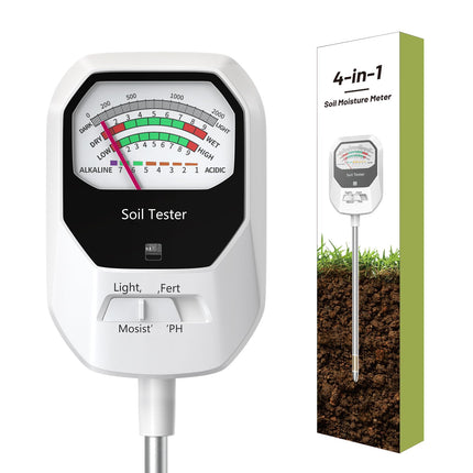 Buladeke 4-in-1 Soil Moisture Meter Soil Moisture/Fertility/PH Meter/Sunlight Intensity Soil Test Meter for Gardening, Farming and Outdoor Plants