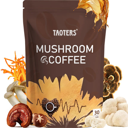 Mushroom Coffee | Enhanced Focus, Boosted Immunity, Improved Energy | 6 Adaptogenic Mushrooms: Cordyceps, Reishi, King Trumpet, Shiitake, Lion's Mane & Turkey Tail | 30 Servings