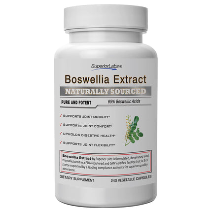 Superior Labs Boswellia Serrata Extract 500mg – 65% Boswellic Acids, Pure Non-GMO, Zero Fillers, Indian Frankincense, Supports Healthy Inflammatory Response & Joint Comfort – 240 Veg Caps