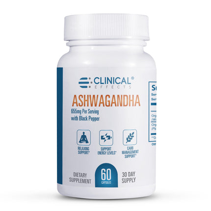 Clinical Effects Ashwagandha with Black Pepper for Stamina and Calm - 60 Ashwagandha Capsules - Made in the USA