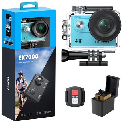 AKASO EK7000 4K30FPS 20MP WiFi Action Camera with EIS Ultra HD 131FT Waterproof Underwater Camera Remote Control 4X Zoom Support External Microphone Blue