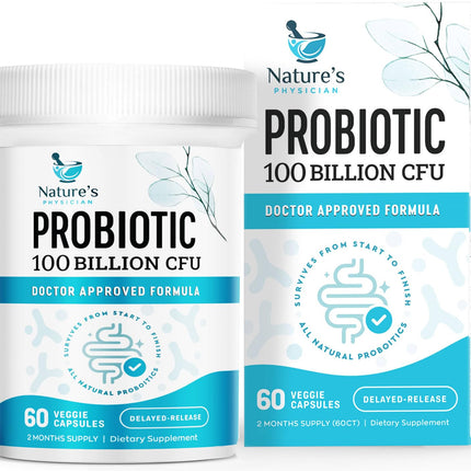 Nature's Physician Probiotics - 100 Billion CFU Per Capsule - 16 Strains + Prebiotics - Best Probiotic Supplement for Women & Men - Supports Immune, Digestive Health, Constipation & Gas - 60 Capsules