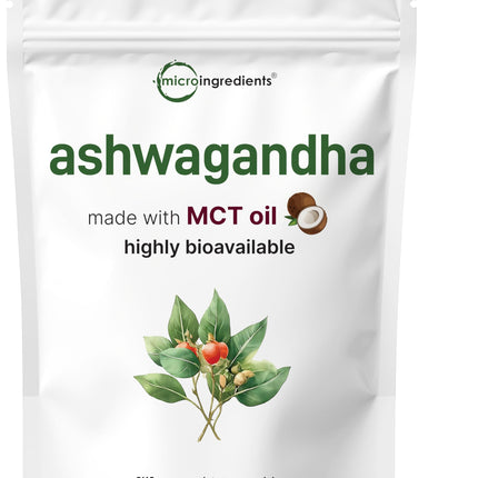 Micro Ingredients Ashwagandha Supplements | 300 Coconut MCT Oil Softgels with Black Pepper for Better Absorption | Potent Root Extract | Non-GMO