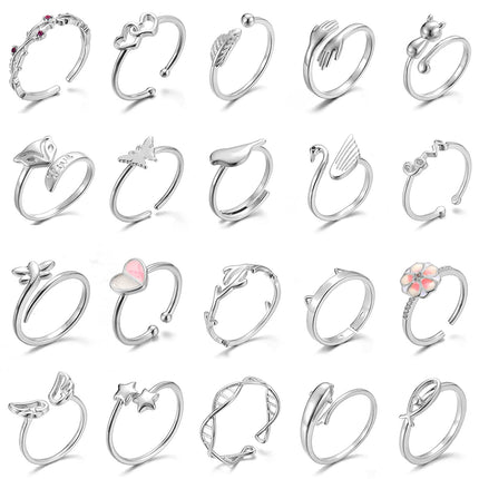 TAMHOO 20 Pcs Adjustable Rings Set for Women - Finger Rings Pack Stackable Rings for Teens- Cute Rings for Teen Girls -in Gold and Silver Tone (#2-silver tone)