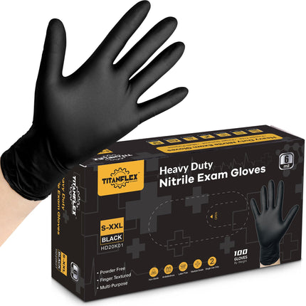 TitanFlex Disposable Nitrile Exam Gloves - 6-mil, Black, Small 100-ct Box, Heavy Duty, Latex Free, Food Safe for Cooking & Food Prep