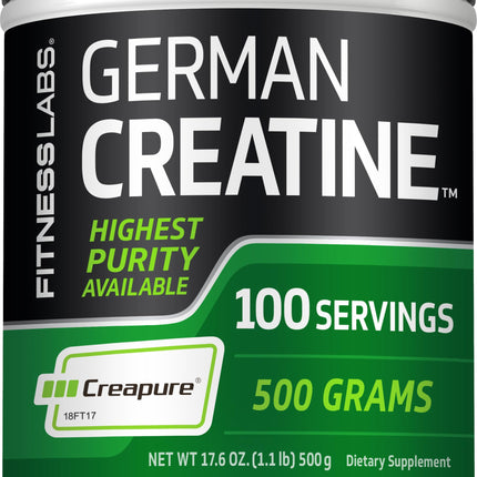 Fitness Labs German Creatine Monohydrate Powder | 500 Grams | Creapure Fitness Supplement | for Men & Women | Unflavored | 100 Servings