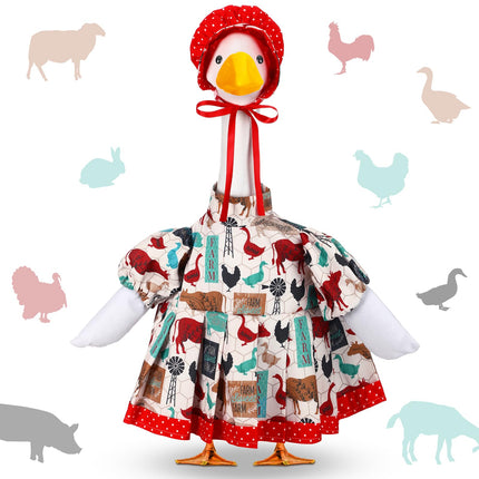 Abbylike Farmhouse Porch Goose Outfit 23 Inch Country style Porch Geese Clothes Costume with Hat for Cement or Plastic Duck Lawn Yard Patio Outdoor Summer Decoration