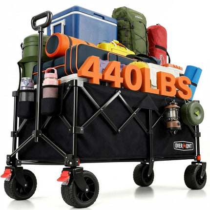 Overmont 46.6" L Extended Collapsible Wagon - 440LBS with All-Terrain Wheel