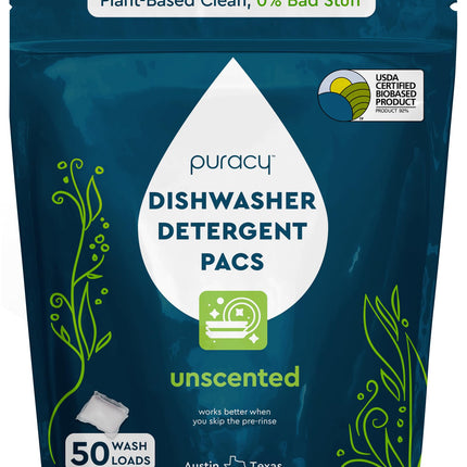 Puracy Dishwasher Pods, Dishwasher Detergent, Free & Clear Dish tabs - Enzyme-Powered, Spot & Residue Free - TikTok Trend Items, Must Haves from TikTok Made Me Buy It (Free & Clear, 50 Count)