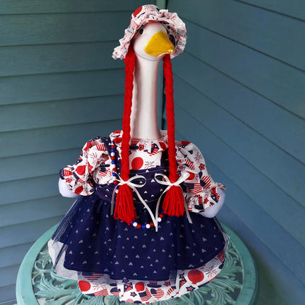 4th of July Porch Goose Outfit Patriotic Independence Goose Clothes for 23" High Cement or Plastic Geese Costume for Yard Lawn Outdoor Garden 250 Anniversary Duck Statue Dress USA American Flag Decor