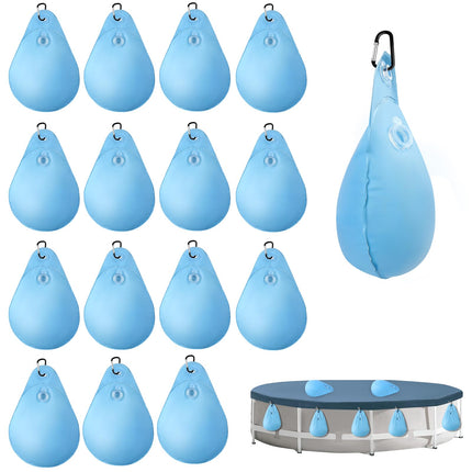 16 Pack Pool Cover Weights with Hooks, Leakproof Swimming Pool Cover Hanging Bag Thick PVC Pool Water Bags, Antifreezing Winter Pool Tarp Weights for Above Ground Pool Cover