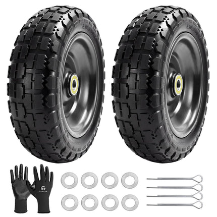 LTNICER 10" Flat Free Replacement Wheels for Gorilla Carts (2-Pack), 4.10/3.50-4 Solid Tires with 5/8" Axle Bore & 2.1" Offset Hub, Heavy Duty No-Flat Wheels for Garden Carts, Hand Trucks & Wagons