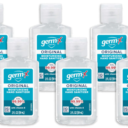 Germ-X Original Hand Sanitizer, 2 Fl Oz (Pack of 6), Less Drying Moisturizing Gel with Vitamin E, No Rinse Formula, Display Pack, Mini Travel Size for On-The-Go