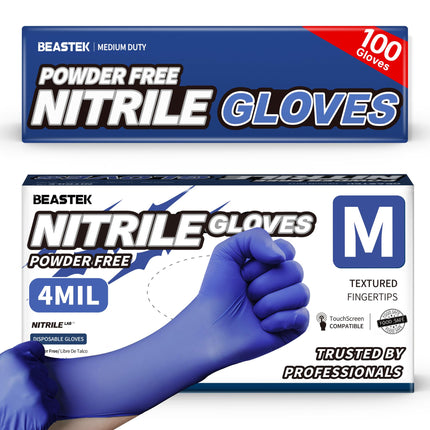 BEASTEK Nitrile Exam Gloves 4Mil Powder-Free Disposable Blue Violet 100Ct M