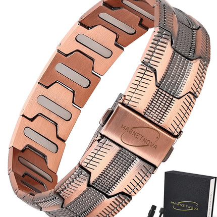 MagnetNova Ultra Strength Magnetic Bracelets for Men, 99.99% Pure Copper Bracelet with 5000 Gauss Magnets, Adjustable Size with Sizing Tool & Gift Box (Copper-21mm)